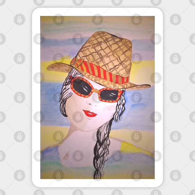 Beautiful girl in a straw hat. Sticker by Maltez